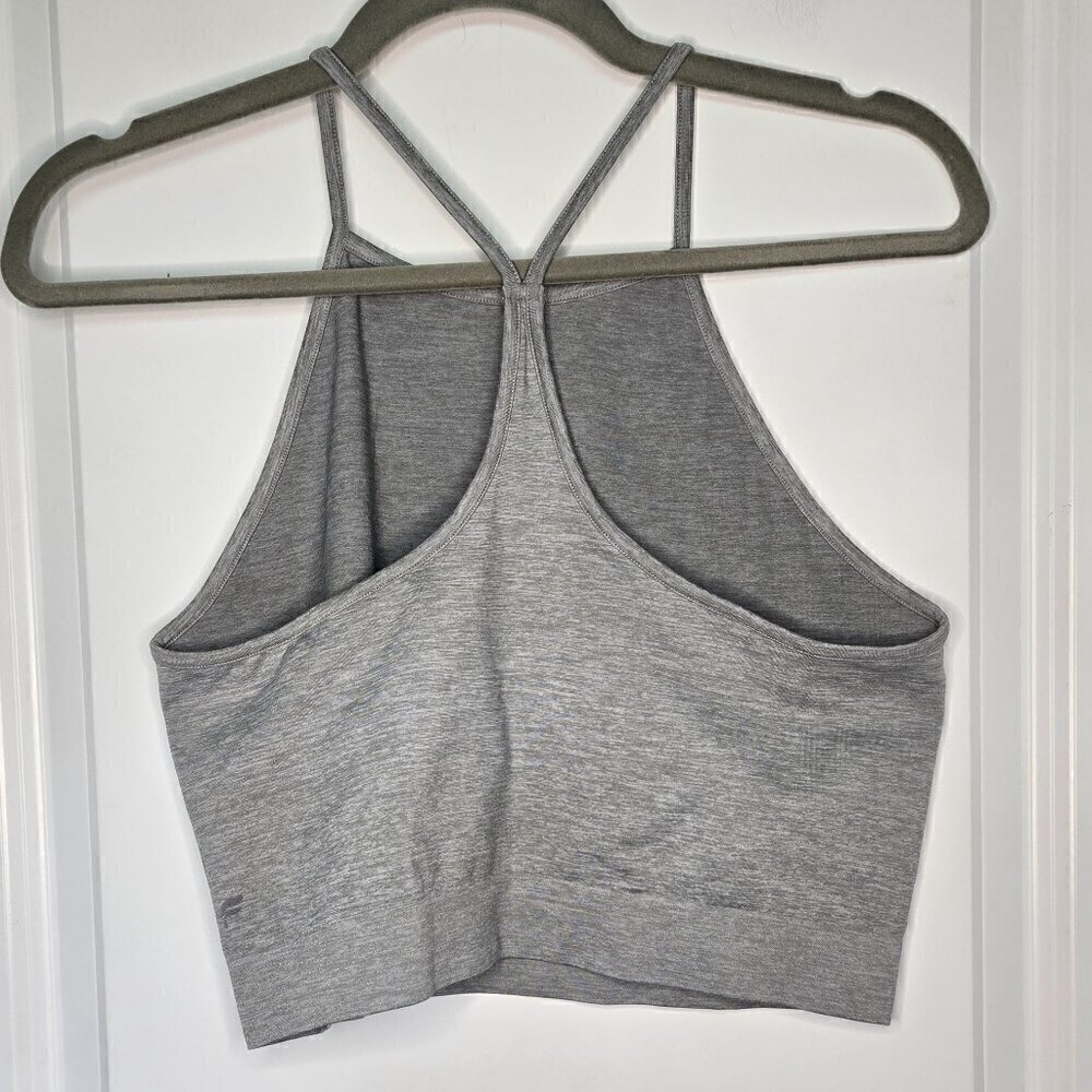 Fabletics High Neck Racerback Crop - L Heather Grey - Picture 2 of 3